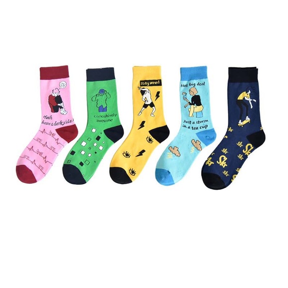2/$15🎉 Stay Weird Yellow Crew Socks | Save on Shipping & Bundle 2 Pairs … - Picture 5 of 12